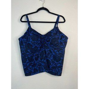 Lands' End women's‎ plus 22W blue black tankini swim top built in underwire bra